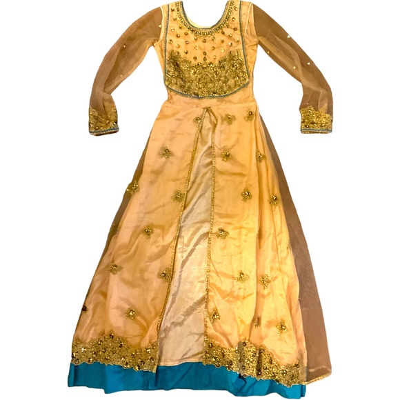 BLUE AND PEACH MAISHA DESIGNER WEDDING WEAR ANARKALI DRESS - Picture 10 of 11